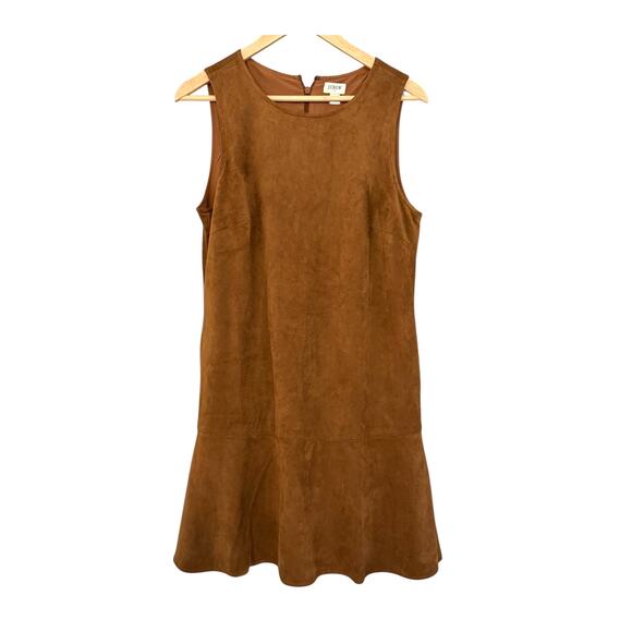 J Crew Carmel Brown Faux-suede drop-waist ruffle Sleeveless mini dress 8 - Picture 3 of 11